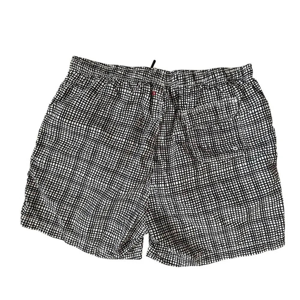 Solid & Striped Men's Swim Trunks in Black & White Grid Print Size Large